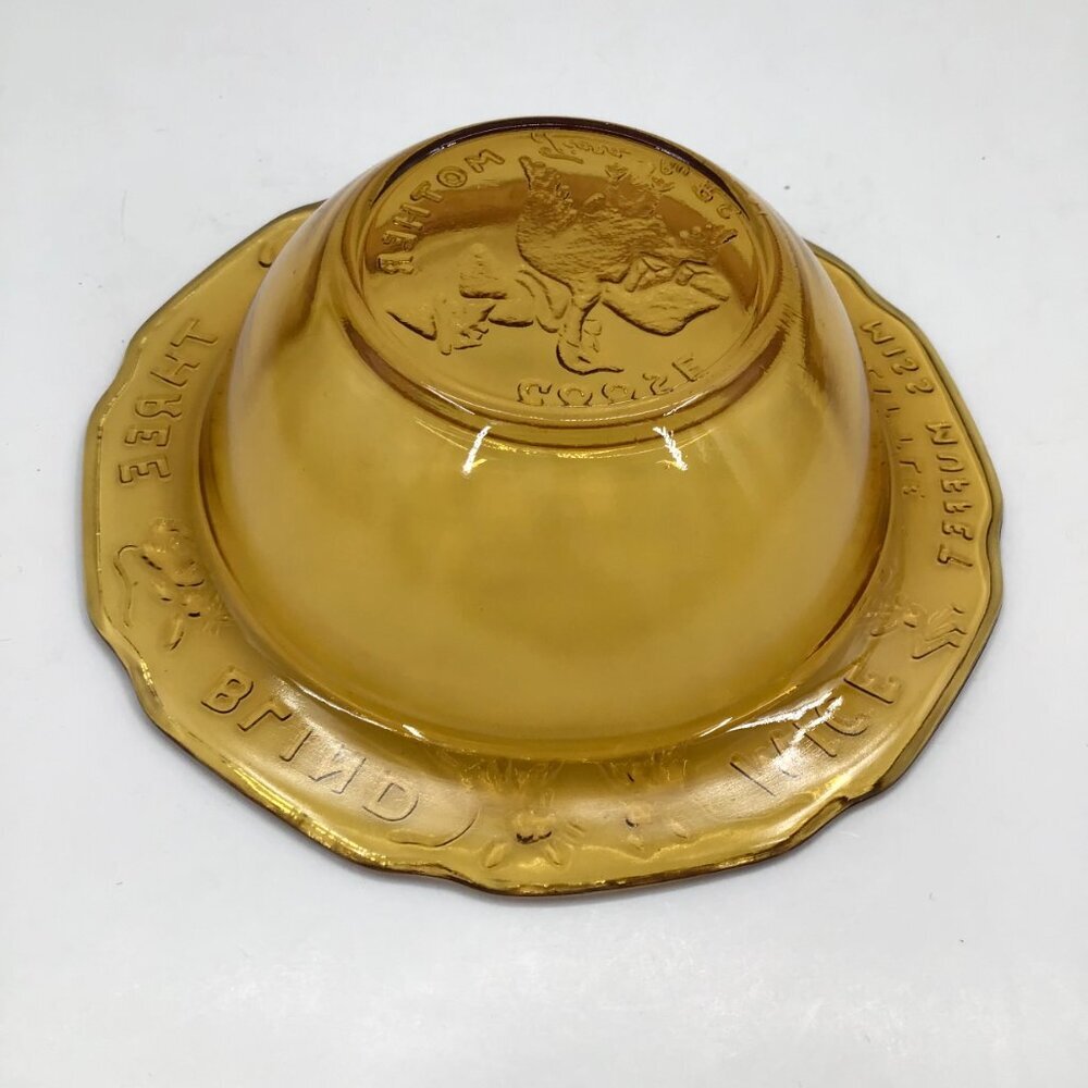 VTG Child's Cereal Bowl Nursery Rhymes Mother Goose Three Blind Mice Amber Glass - Picture 8 of 10